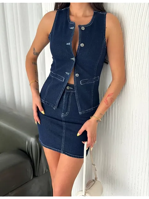 Kot Jeans Etekli İkili Takım - Lacivert
