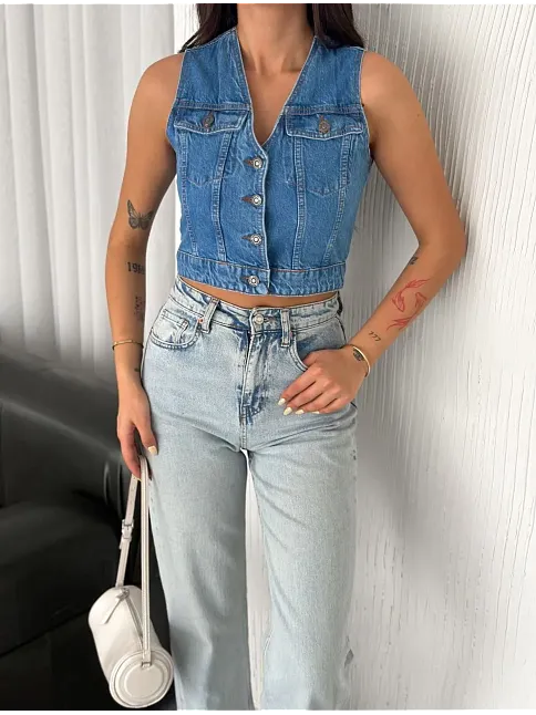 Kot Jeans Kadın Yelek - Mavi