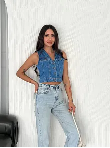Kot Jeans Kadın Yelek - Mavi
