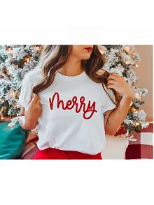 Yılbaşı Merry Christmas Baskılı Kısa Kollu Oversize Bisiklet Yaka T-shirt - Beyaz Yılbaşı Merry Christmas Baskılı Kısa Kollu Oversize Bisiklet Yaka T-shirt - Beyaz