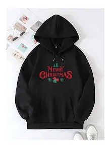 Yılbaşı Merry Christmas Baskılı Oversize Kapüşonlu Sweatshirt Hoodie - Siyah