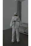 Kadın Nakış İşlemeli 3 İplik Pamuklu Sweat Alt-üst Takım- Beyaz