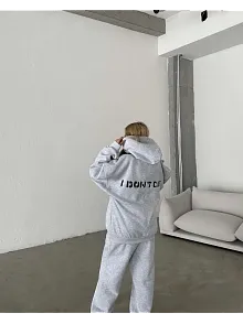Kadın Nakış İşlemeli 3 İplik Pamuklu Sweat Alt-üst Takım- Gri