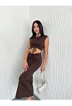 Osy Modal Yumuşak Dokulu Kumaş Büzgülü Crop Etek Takım -kahverengi