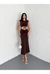 Osy Modal Yumuşak Dokulu Kumaş Büzgülü Crop Etek Takım -kahverengi