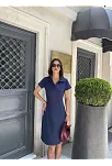 Kadın Osy Modal Yumuşak Dokulu Yakalı Kısa Kollu Elbise - Mavi Kadın Osy Modal Yumuşak Dokulu Yakalı Kısa Kollu Elbise - Mavi