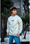 Erkek Bisiklet Yaka 3 İplik Pamuklu Baskılı Sweatshirt - Beyaz