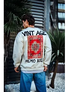 Erkek Bisiklet Yaka 3 İplik Pamuklu Baskılı Sweatshirt - Beyaz