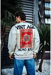 Erkek Bisiklet Yaka 3 İplik Pamuklu Baskılı Sweatshirt - Beyaz