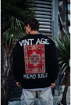 Erkek Bisiklet Yaka 3 İplik Pamuklu Baskılı Sweatshirt - Siyah