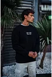 Erkek Bisiklet Yaka 3 İplik Pamuklu Baskılı Sweatshirt - Siyah