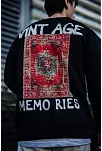 Erkek Bisiklet Yaka 3 İplik Pamuklu Baskılı Sweatshirt - Siyah