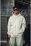 Erkek Tam Fermuarlı Cepli Kapüşonlu 3 İplik Pamuklu Hoodie Sweatshirt - Beyaz