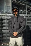 Erkek Tam Fermuarlı Cepli Kapüşonlu 3 İplik Pamuklu Hoodie Sweatshirt - Füme