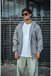 Erkek Tam Fermuarlı Cepli Kapüşonlu 3 İplik Pamuklu Hoodie Sweatshirt - Gri