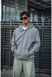 Erkek Tam Fermuarlı Cepli Kapüşonlu 3 İplik Pamuklu Hoodie Sweatshirt - Gri