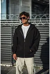 Erkek Tam Fermuarlı Cepli Kapüşonlu 3 İplik Pamuklu Hoodie Sweatshirt - Siyah