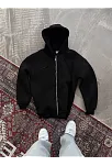 Kadın Tam Fermuarlı Cepli Kapüşonlu 3 İplik Pamuklu Hoodie Sweatshirt - Siyah