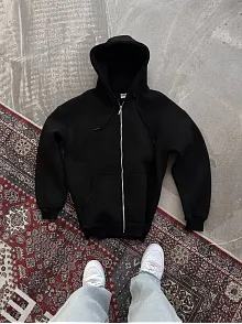 Kadın Tam Fermuarlı Cepli Kapüşonlu 3 İplik Pamuklu Hoodie Sweatshirt - Siyah