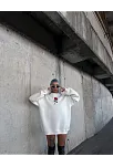 Kadın 3 İplik Pamuklu Bisiklet Yaka Gül Baskılı Sweatshirt - Beyazbeyaz