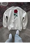 Kadın 3 İplik Pamuklu Bisiklet Yaka Gül Baskılı Sweatshirt - Beyazbeyaz