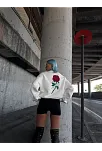 Kadın 3 İplik Pamuklu Bisiklet Yaka Gül Baskılı Sweatshirt - Beyazbeyaz