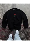 Kadın Oversize Kapüşonlu Cepli Gül Baskılı 3 İplik Pamuklu Hoodie Sweatshirt - Siyah