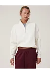 Kadın 3 İplik Pamuklu Oversize Yarım Fermuarlı Yakalı Basic Sweatshirt - Beyaz