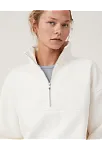 Kadın 3 İplik Pamuklu Oversize Yarım Fermuarlı Yakalı Basic Sweatshirt - Beyaz