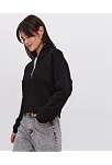 Kadın 3 İplik Pamuklu Oversize Yarım Fermuarlı Yakalı Basic Sweatshirt - Siyah