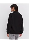 Kadın 3 İplik Pamuklu Oversize Yarım Fermuarlı Yakalı Basic Sweatshirt - Siyah