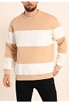Erkek 3 İplik Pamuklu Parçalı Bisiklet Yaka Sweatshirt - Bej