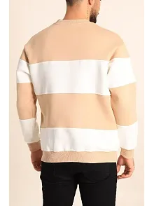 Erkek 3 İplik Pamuklu Parçalı Bisiklet Yaka Sweatshirt - Bej