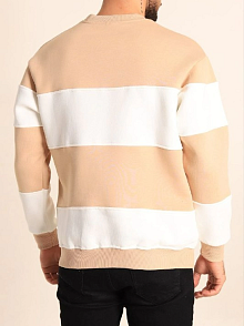 Erkek 3 İplik Pamuklu Parçalı Bisiklet Yaka Sweatshirt - Bej