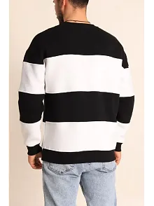 Erkek 3 İplik Pamuklu Parçalı Bisiklet Yaka Sweatshirt - Siyah