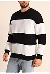 Erkek 3 İplik Pamuklu Parçalı Bisiklet Yaka Sweatshirt - Siyah