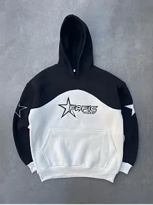 Kadın 3 İplik Pamuklu Parçalı Nakış İşlemelı Kapüşonlu Sweatshirt Hoodie - Siyah