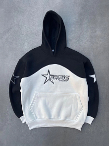 Kadın 3 İplik Pamuklu Parçalı Nakış İşlemelı Kapüşonlu Sweatshirt Hoodie - Siyah