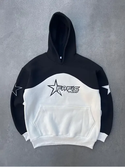 Kadın 3 İplik Pamuklu Parçalı Nakış İşlemelı Kapüşonlu Sweatshirt Hoodie - Siyah