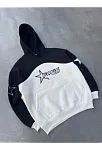Kadın 3 İplik Pamuklu Parçalı Nakış İşlemelı Kapüşonlu Sweatshirt Hoodie - Siyah
