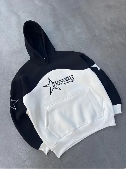 Kadın 3 İplik Pamuklu Parçalı Nakış İşlemelı Kapüşonlu Sweatshirt Hoodie - Siyah