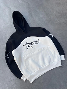 Kadın 3 İplik Pamuklu Parçalı Nakış İşlemelı Kapüşonlu Sweatshirt Hoodie - Siyah