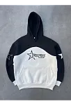 Kadın 3 İplik Pamuklu Parçalı Nakış İşlemelı Kapüşonlu Sweatshirt Hoodie - Siyah