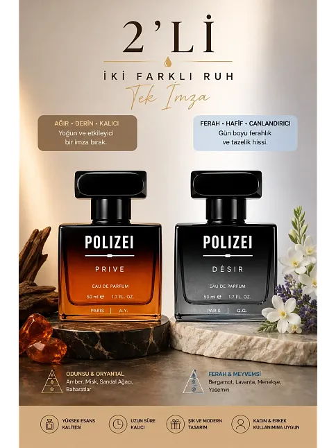 Polizei 2'li Erkek Parfüm Edp 50 Ml Kalıcı Odunsu Ve Fresh Koku