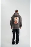 Erkek 3 İplik Kapüşonlu Hoodie Dijital Patchli Sweatshirt - Füme