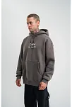 Erkek 3 İplik Kapüşonlu Hoodie Dijital Patchli Sweatshirt - Füme
