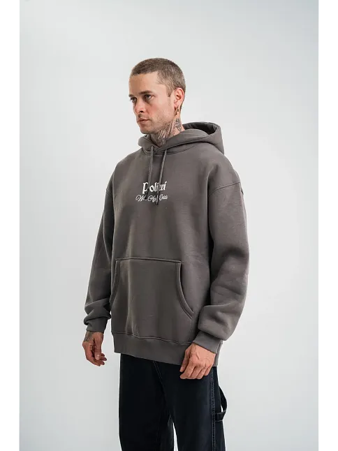Erkek 3 İplik Kapüşonlu Hoodie Dijital Patchli Sweatshirt - Füme
