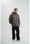 Erkek 3 İplik Kapüşonlu Hoodie Dijital Patchli Sweatshirt - Füme