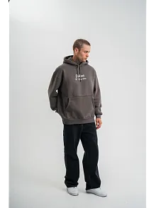 Erkek 3 İplik Kapüşonlu Hoodie Dijital Patchli Sweatshirt - Füme