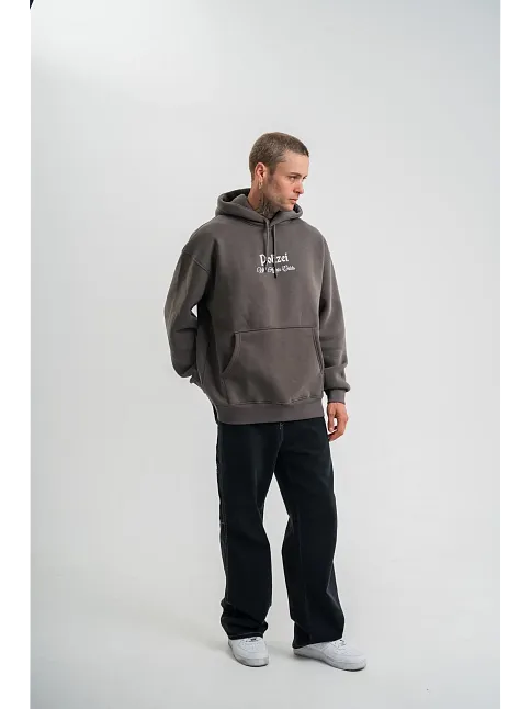 Erkek 3 İplik Kapüşonlu Hoodie Dijital Patchli Sweatshirt - Füme